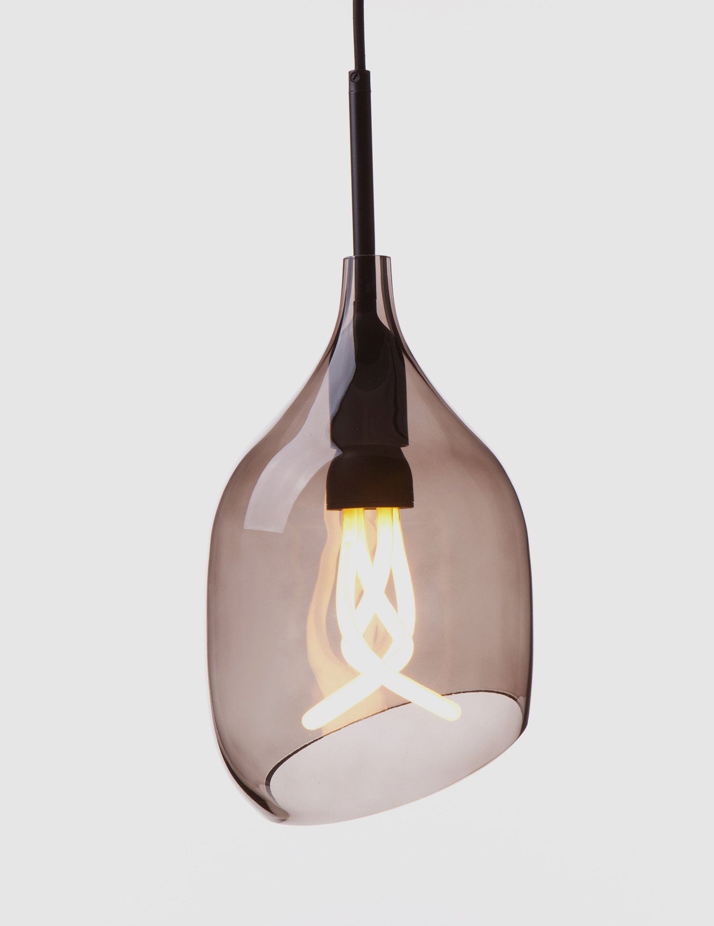 Vessel 2 Lamp Shade - Diagonal Cut - Grey Glass with Plumen 001 Bulb E26